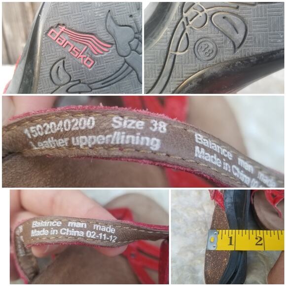 Red Strappy Sandal Dansko Jenelle Size EU 38 US 7.5-8 Patent Leather Wedge Thong - Picture 8 of 16